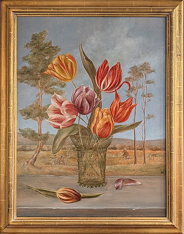 Dutch heritage tulips 1620-1780 in a prunted beaker by Tanja Moderscheim